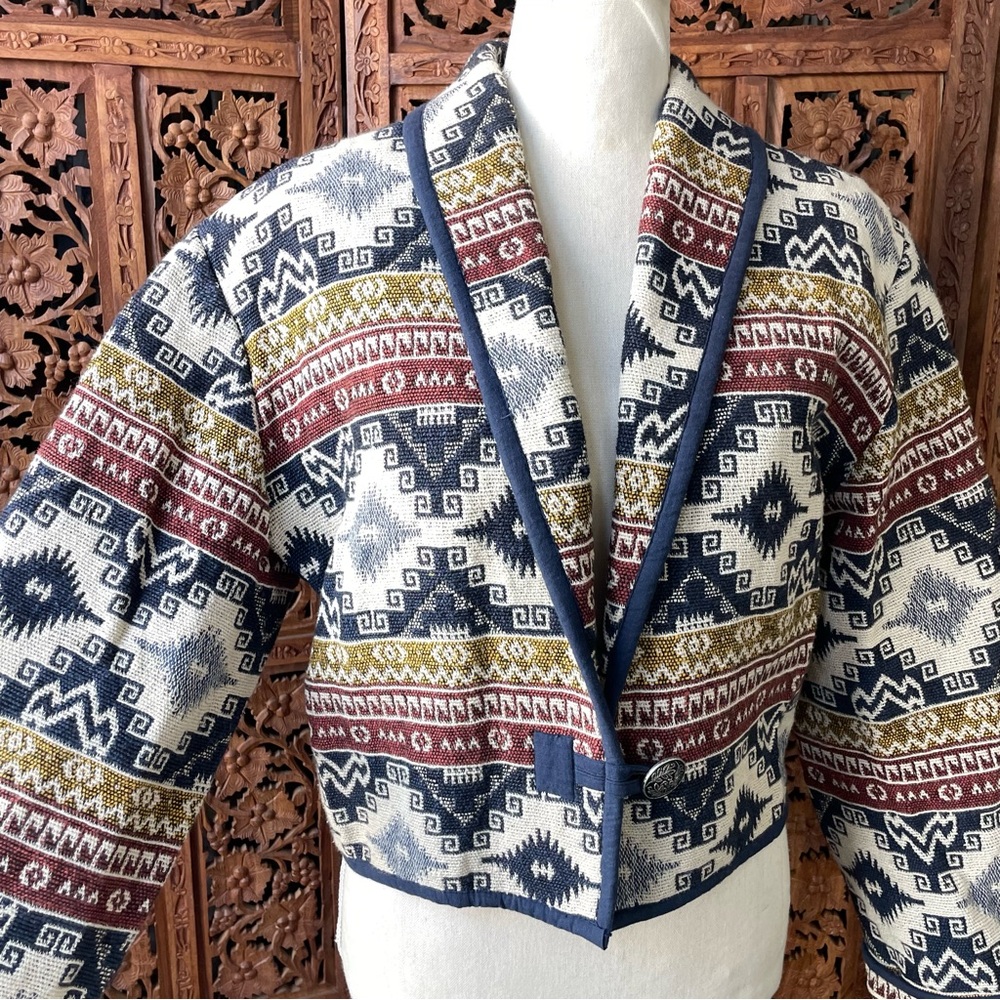 FLASHBACKS Vintage Southwestern Tapestry Jaquard Festival Patterned Jacket - Picture 2 of 12